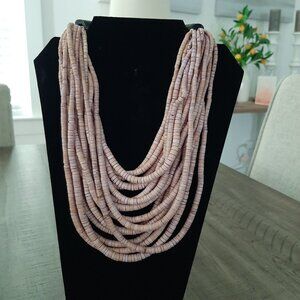 Gerda Lynggaard Monies 17 strand Muted Pink Bead Black Horn Necklace